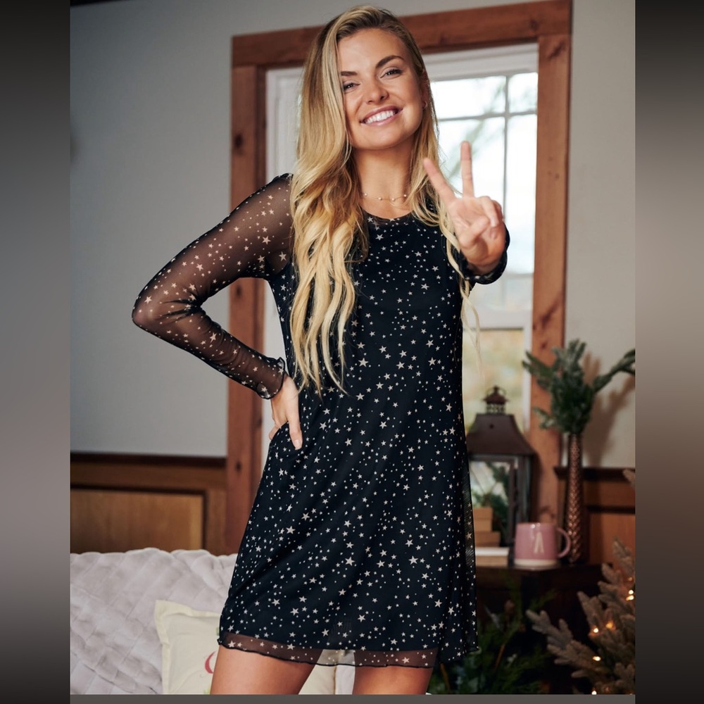 Altar'd State Black Star Print Long Sleeve Dress